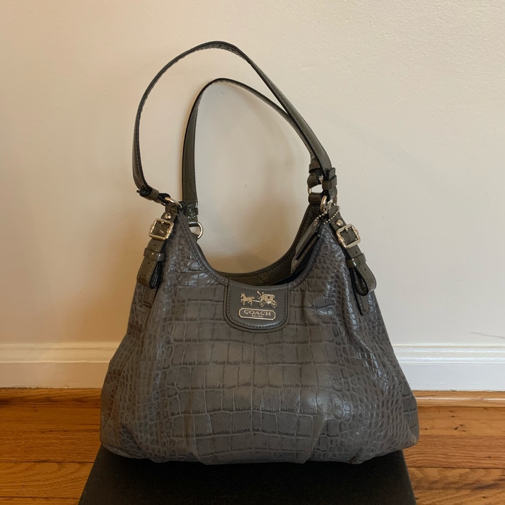 Coach Madison Croc Embossed Gray Leather Bag